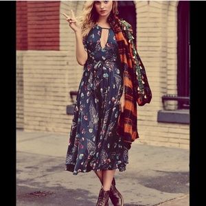 Free People Navy Bonnie Midi Dress Size 12